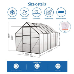 [06X12FT] Heavy-Duty Black Polycarbonate Greenhouse With Raised Base And Anchor (SAK92451)