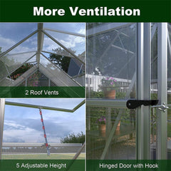 [06X12FT] Heavy-Duty Outdoor Aluminum Polycarbonate Walk-In Greenhouse With Lockable Hinged Door (SAK85247)
