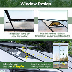 [08X12FT] Large Outdoor Heavy-Duty Polycarbonate Walk-In Greenhouse With Double Swing Doors And Two Ventilation Windows (SAK73651)