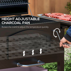 Charcoal Grill with Adjustable Height & Folding Shelves