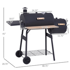 48-Inch Steel Portable Charcoal BBQ Grill and Offset Smoker Combo