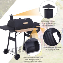 48-Inch Steel Portable Charcoal BBQ Grill and Offset Smoker Combo