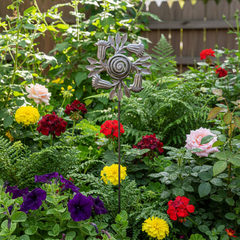 Metal Trumpet Flower Twirl Garden Stakes