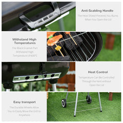 21-Inch Portable Charcoal Grill with Wheels and Bottom Shelf