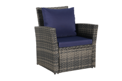 4 Pieces Outdoor Patio Furniture Set with Rattan Chairs and Tempered Glass Table