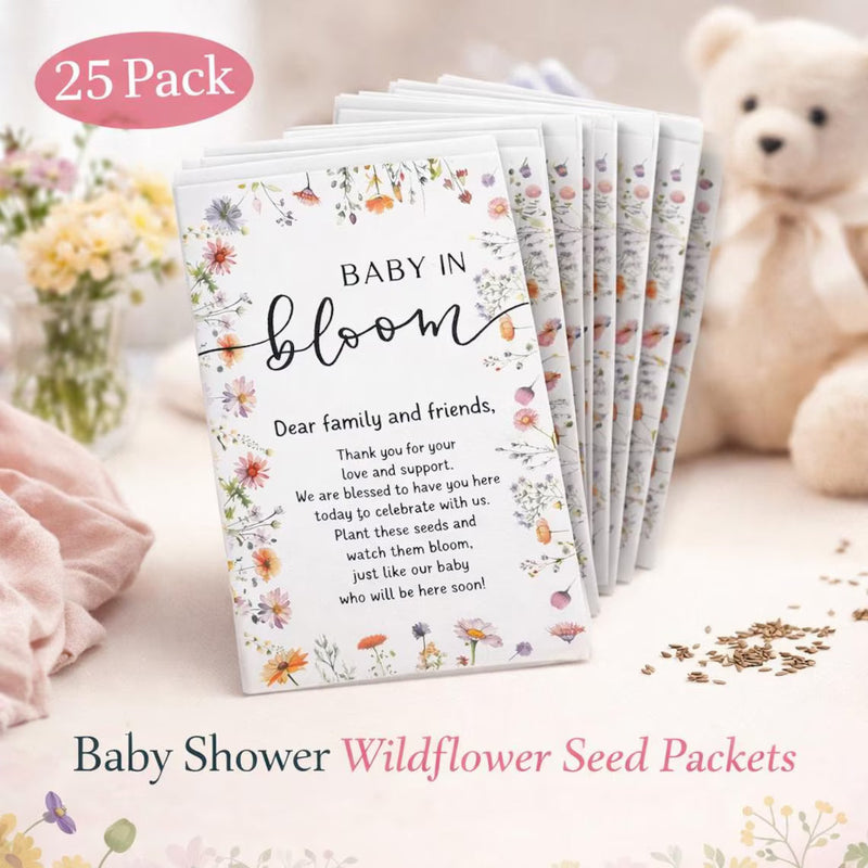 25 Pack Wildflower Seed Baby Shower Favors – Baby in Bloom Packets – Eco Friendly Party Favors