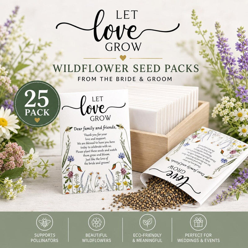 Let Love Grow Wedding Favors 25 Pack, Pre Filled Wildflower Seed Packets