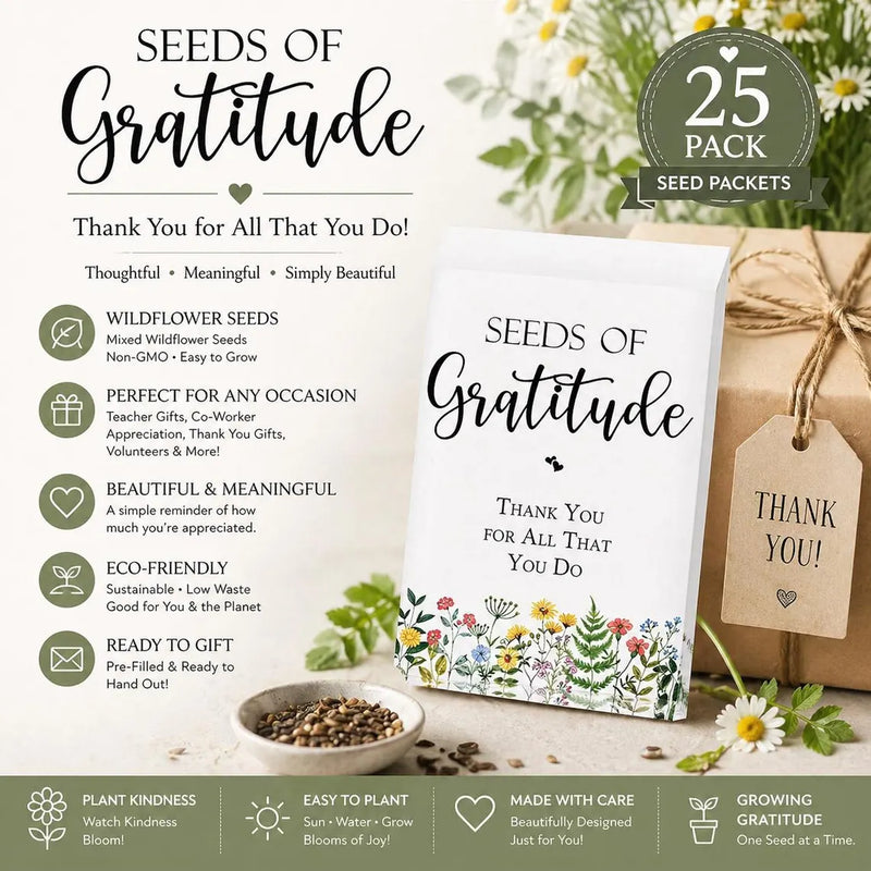 Seeds of Gratitude Gift, 25 Pack Seed Packets, Teacher Appreciation Gifts