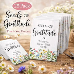 Seeds of Gratitude 25 Pack • Thank You Seed Packets • Wildflower Seed Favors