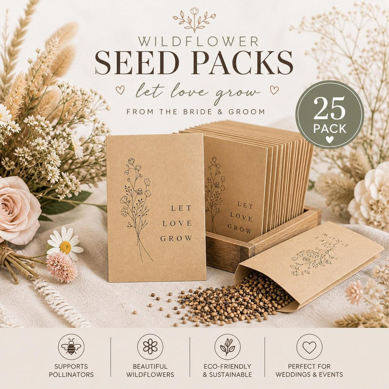 Let Love Grow Wedding Favors 25 Pack, Boho Wildflower Seed Packets