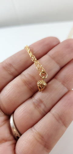 Dainty Acorn Charm 14k Gold Filled Necklace