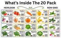 20 Vegetable Seed Packets- Survival Seed Vault, 10,000+ Seeds