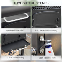 Charcoal Grill with Adjustable Height & Folding Shelves