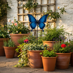 Cerulean Butterfly Painted Garden Stake
