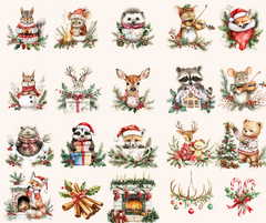 Merry Little Woodland – 174 Watercolor Christmas Clipart Bundle | PNGs, 300 DPI, Commercial License Included