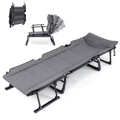 3 in 1 Folding Camping Cot and Comfy Padded Convertible Single Sofa Chair-Gray