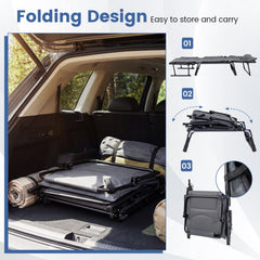 3 in 1 Folding Camping Cot and Comfy Padded Convertible Single Sofa Chair-Gray