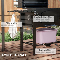 Charcoal Grill with Adjustable Height & Folding Shelves