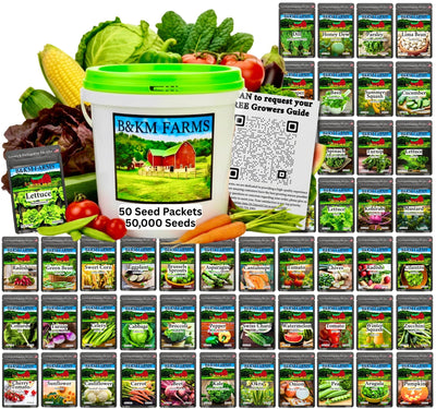 20-50 Varieties - Heirloom Vegetable & Herb Long-Term Seed Vault Bucket – USA Grown, Non-GMO - 10,000-50,000 Seeds