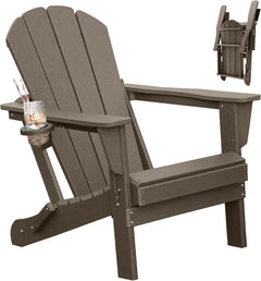 Adirondack Chair, Folding HDPE Outdoor Seating with Cup Holder
