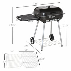 21-Inch Portable Charcoal Grill with Wheels and Bottom Shelf