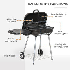 21-Inch Portable Charcoal Grill with Wheels and Bottom Shelf