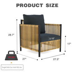 2-Piece Outdoor PE Wicker Sofa Set with Grey Cushions