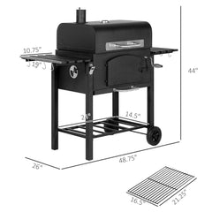 Charcoal Grill with Adjustable Height & Folding Shelves
