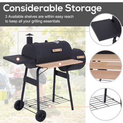48-Inch Steel Portable Charcoal BBQ Grill and Offset Smoker Combo