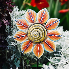 Orange Petal Painted Garden Stake