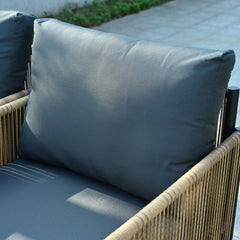 2-Piece Outdoor PE Wicker Sofa Set with Grey Cushions