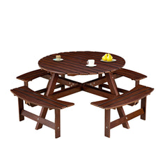 Outdoor 8 Person Round Picnic Table with Built-In Benches