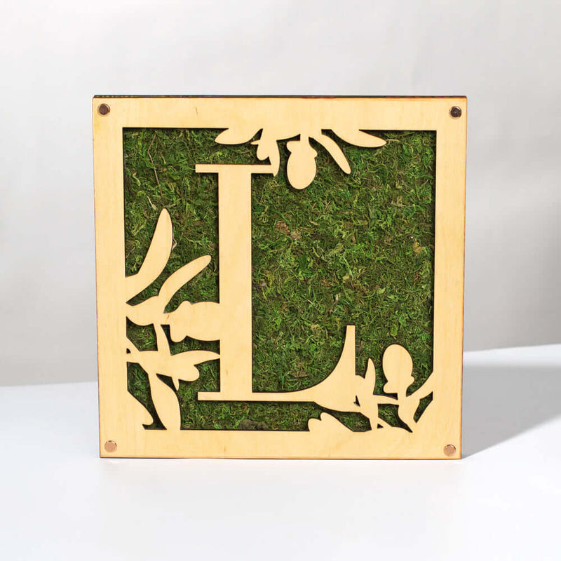 Monogrammed Moss Frame - Wooden Botanical Wall Art Letter 
