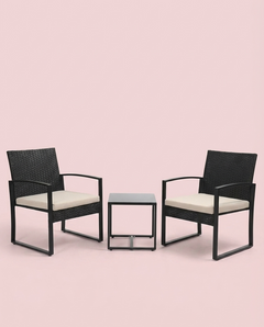 3-Piece Outdoor Patio Furniture Set – Wicker Chairs + Bar Table with Cushions