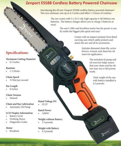 Cordless, battery powered, Chainsaw, 8", 25-Volt Battery