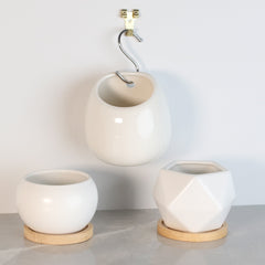 Minimalistic Ceramic White Signature Planter Bundle