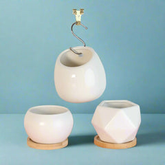 Minimalistic Ceramic White Signature Planter Bundle
