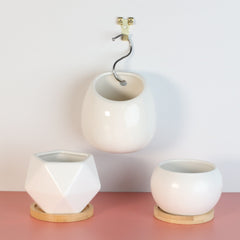 Minimalistic Ceramic White Signature Planter Bundle