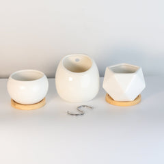 Minimalistic Ceramic White Signature Planter Bundle