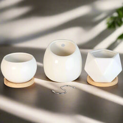 Minimalistic Ceramic White Signature Planter Bundle