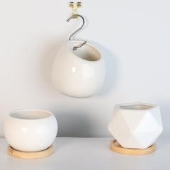 Minimalistic Ceramic White Signature Planter Bundle