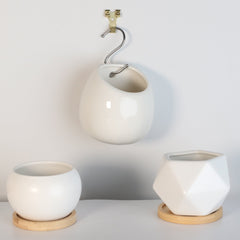 Minimalistic Ceramic White Signature Planter Bundle