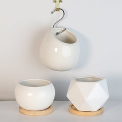 Minimalistic Ceramic White Signature Planter Bundle