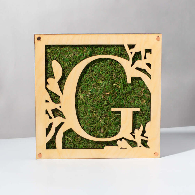 Monogrammed Moss Frame - Wooden Botanical Wall Art Letter 