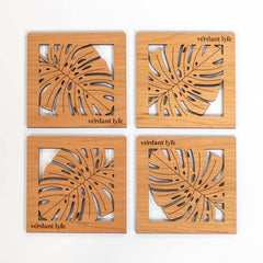 Monstera Leaf Wood Coaster Set of 4