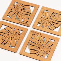 Monstera Leaf Wood Coaster Set of 4