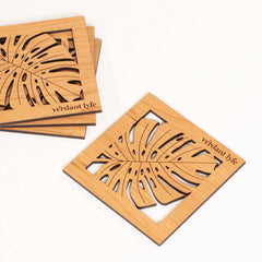 Monstera Leaf Wood Coaster Set of 4