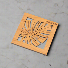 Monstera Leaf Wood Coaster Set of 4
