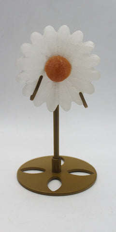 Selenite Daisy Carving with Stand – Cleansing Energy Floral Crystal Decor