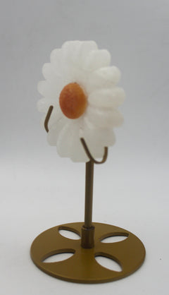 Selenite Daisy Carving with Stand – Cleansing Energy Floral Crystal Decor